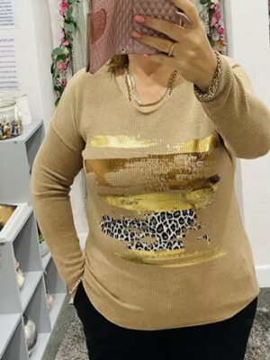 Brown Or Cream Animal Foil Print Top