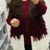 Wine/Brown/Cream Or Black/Grey/Cream Long Striped Shaggy Gilet