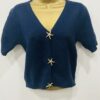 Navy Cropped Short Sleeve Gold Star Detail Jumper