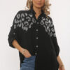 Black Diamante Animal Print Detail Relax Fit Shirt