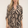 Brown Slinky Zebra Print V Neck Top