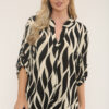 Black/Beige Geometric Print V Neck Top