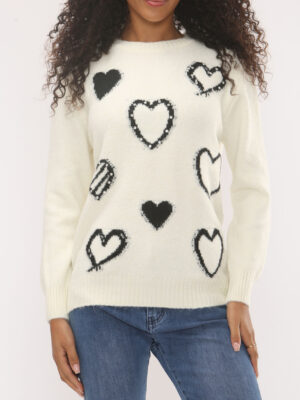 White Diamante Heart Embellished Jumper
