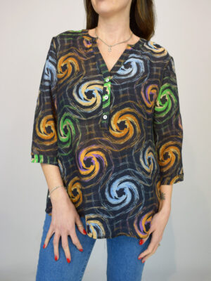 Black Multi Spiral Oversized Cotton Shirt