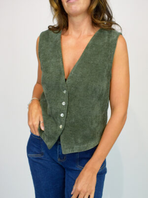 Lightweight Button Front Waistcoat In Stone, Khaki, And Black
