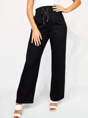 Black Stitch Pocket Wide Leg Cotton Mix Super Soft Jogger In Small, Medium, And Large