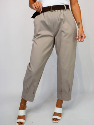 Soft Cotton Belted Cargo Trousers In Black Or Stone