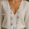 Silver Stars With Iridescent Detail Long Necklace
