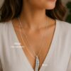 Silver Diamante Slim Leaf Detail Long Necklace