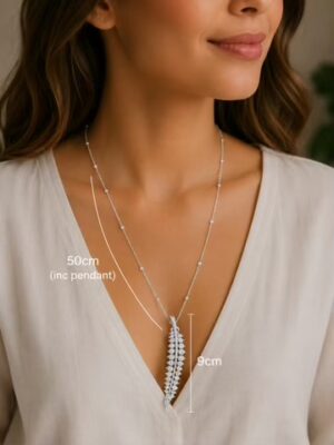 Silver Diamante Slim Leaf Detail Long Necklace