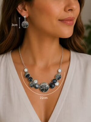 Grey Ombre Tree Detail Discs Short Necklace And Earring Set