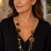 Mixed Browns Marble Effect Sparkly Discs With Gold links Long Necklace