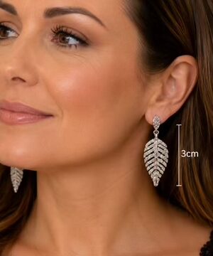 Silver Diamante Leaf Earrings