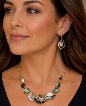 Paua Shell Short Necklace And Earring Set