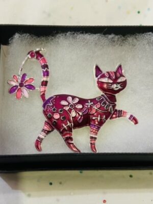 Pink Floral Cat Magnetic Broach