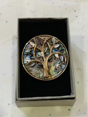 Gold Or Silver Tree With Paua Shell Background Magnetic Broach