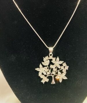 Silver Diamante Tree Long Necklace