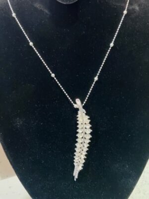 Silver Diamante Slim Leaf Detail Long Necklace