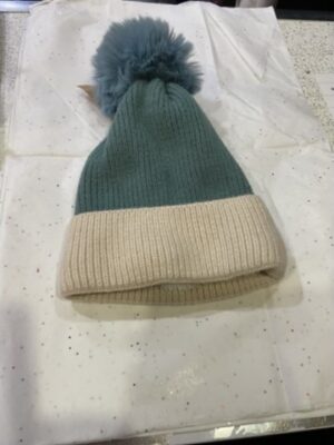Blue/Beige Pom Pom Hat