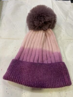 Slight Sparkle Purple Ombre Cashmere Mix Pom Pom Hat