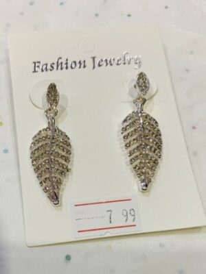 Silver Diamante Leaf Earrings