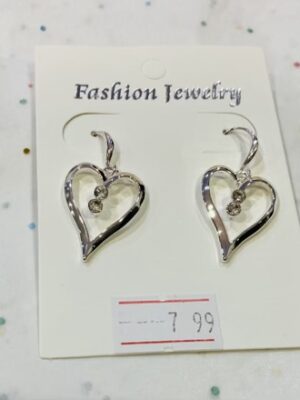 Silver Hook Over Diamante Heart Earrings