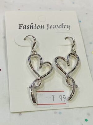Silver Hook Over Diamante Heart Twist Earrings