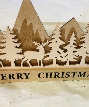 Wooden Sparkly Merry Christmas Woodland Scene Plaque