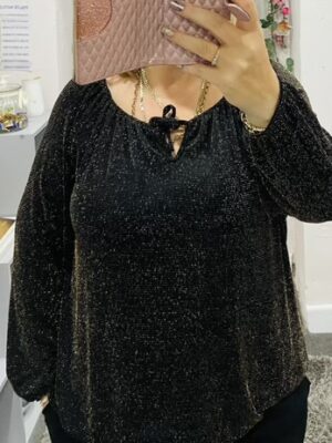 Gold Lurex Glitter Bow Front Detail Top