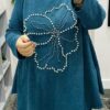 Teal Or Purple Pearl And Silver Bead Floral Detail Oversized Jumper