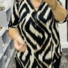Black/Cream Abstract Print Diamante Zip Detail Top