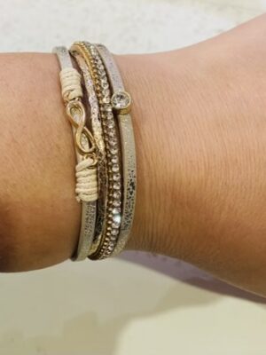 Beige/Gold Diamante Detail Strand Magnetic Fastening Bracelet