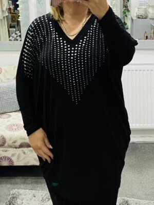 Black Pearl Embellished Batwing Tunic Top
