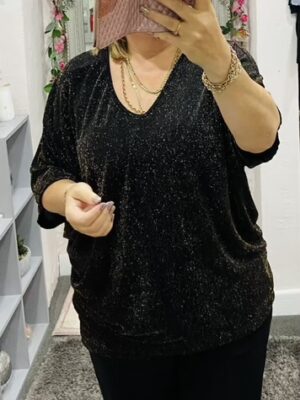 Gold Or Teal Lurex Glitter Double V Neck Tunic