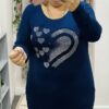 Navy Diamante Hearts Soft Touch Jumper