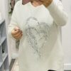 Cream Sequin Hearts Ribbed Knit Jumper