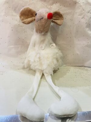Small Sitting Down White Fabric Mouse