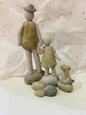 Pebble Stone Adult And Child With Dog