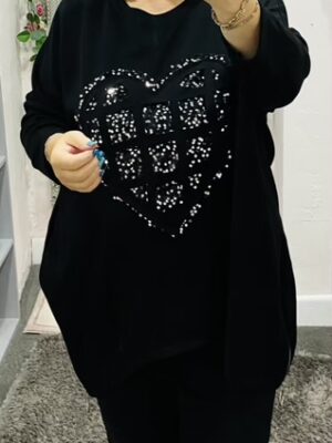 Black, Wine, Or Chocolate Brown Oversized Sequin Heart Tunic