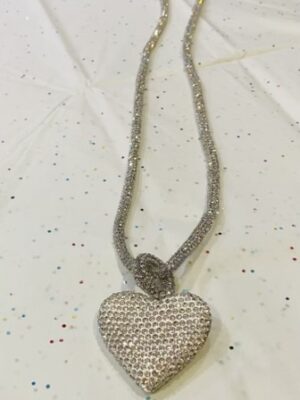 Super Glittery Sparkle Heart On Matching Long Necklace