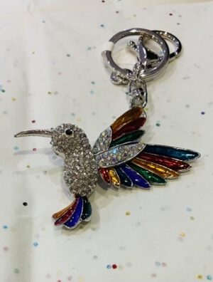 Silver Colourful Diamante Flying Bird Key Ring/Bag Charm