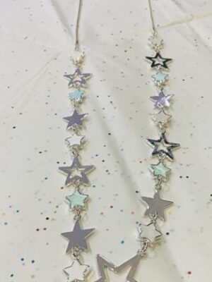 Silver Stars With Iridescent Detail Long Necklace
