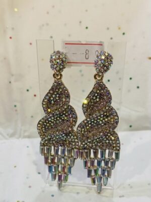 Gold Diamante Twist Long Drop Earrings