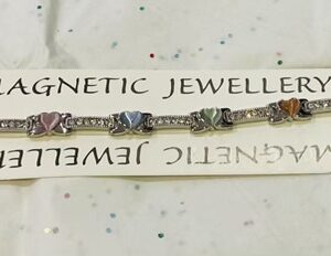 Silver Coloured Hearts With Diamante Detail Magnetic Bracelet