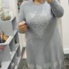 Grey Or Pink Large Diamante Heart With Pearl Detail Long Jumper With Diamante Heart Trim