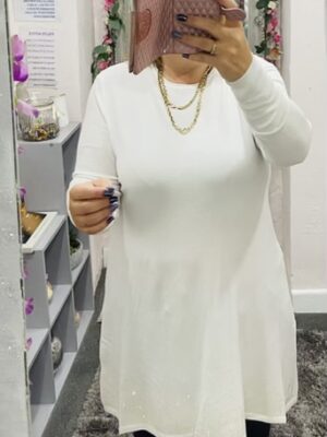 White Greek Diamante Trim Long Jumper