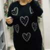 Black Pearl And Diamante Embellished Hearts Jumper