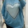 Oversized Pale Blue Batwing Jumper With Large Diamante Heart Detail