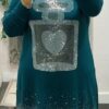 Teal Or Winter White Large Diamante Perfume Bottle Detail Long Jumper With Diamante Trim