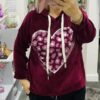 Wine, Animal Heart Print With Diamante Embellishment Hooded Top